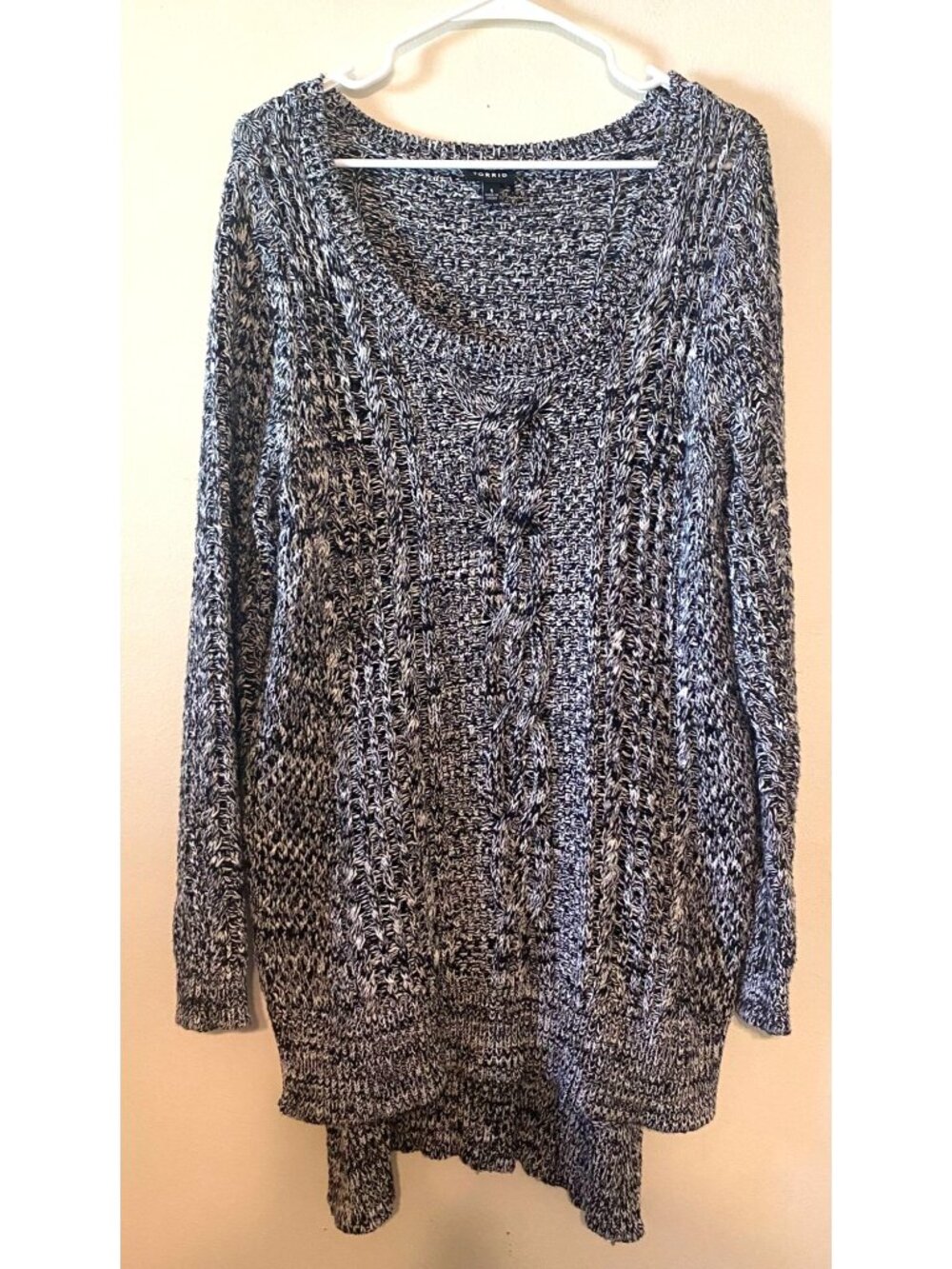 Torrid Black White Marled Knit Cable Sweater Cotton Blend Size 1 1X